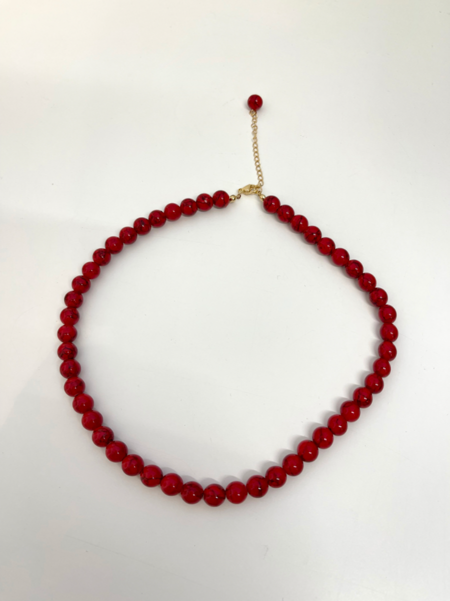 circle beads necklace - red turquoise